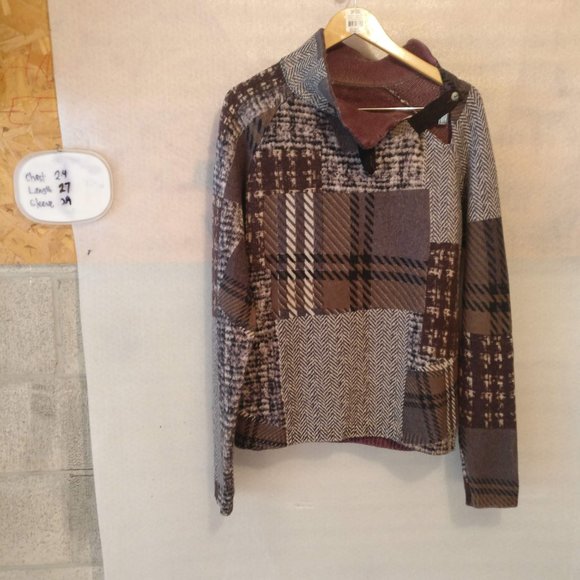 size XL Brown Asymmetrical collar Patchwork design Oversized sweater 100%WOOL - Picture 3 of 10